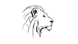 Black line drawing of a lion's head on a transparent background